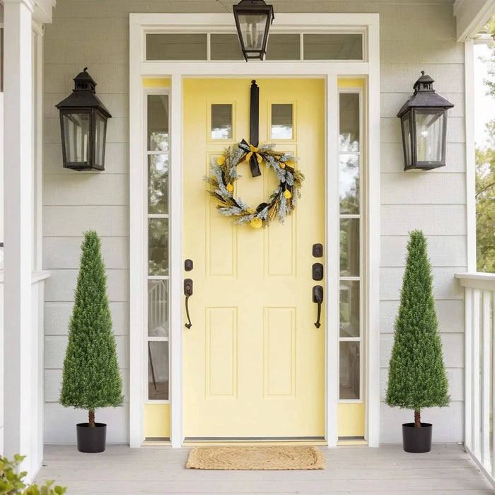 4FT Conical Topiary Cedar Trees Artificial Outdoor Lifelike Faux Evergreen Shrubs and Bushes, UV Resistant Fake Potted Plants for Front Porch and Garden Decor, 2pcs/set Default -DTYStore