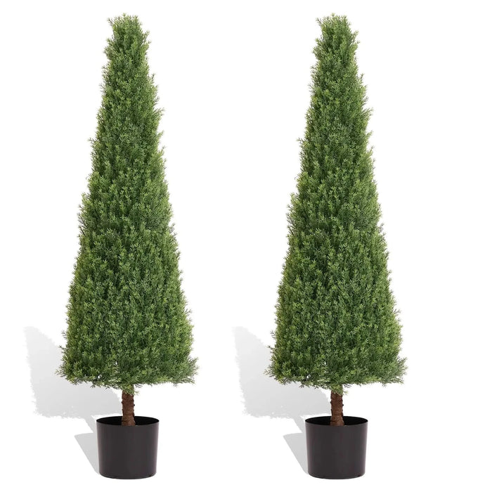 4FT Conical Topiary Cedar Trees Artificial Outdoor Lifelike Faux Evergreen Shrubs and Bushes, UV Resistant Fake Potted Plants for Front Porch and Garden Decor, 2pcs/set Default -DTYStore