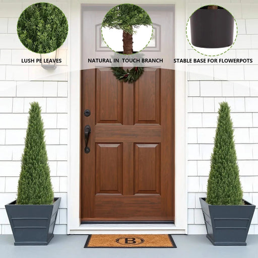 4FT Conical Topiary Cedar Trees Artificial Outdoor Lifelike Faux Evergreen Shrubs and Bushes, UV Resistant Fake Potted Plants for Front Porch and Garden Decor, 2pcs/set Default -DTYStore