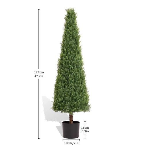 4FT Conical Topiary Cedar Trees Artificial Outdoor Lifelike Faux Evergreen Shrubs and Bushes, UV Resistant Fake Potted Plants for Front Porch and Garden Decor, 2pcs/set Default -DTYStore
