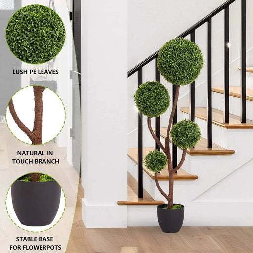 4FT Tall Artificial Boxwood Topiary Tree Large Faux Green Plant in Pot for Indoor Outdoor Home Office Porch Decor, 1pc/set Default -DTYStore