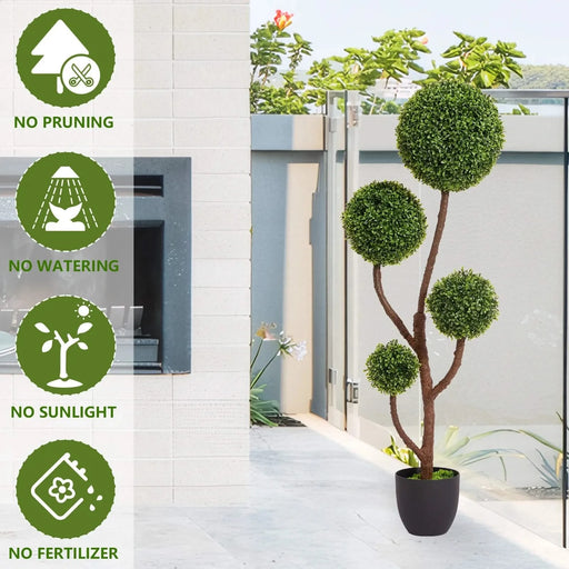 4FT Tall Artificial Boxwood Topiary Tree Large Faux Green Plant in Pot for Indoor Outdoor Home Office Porch Decor, 1pc/set Default -DTYStore