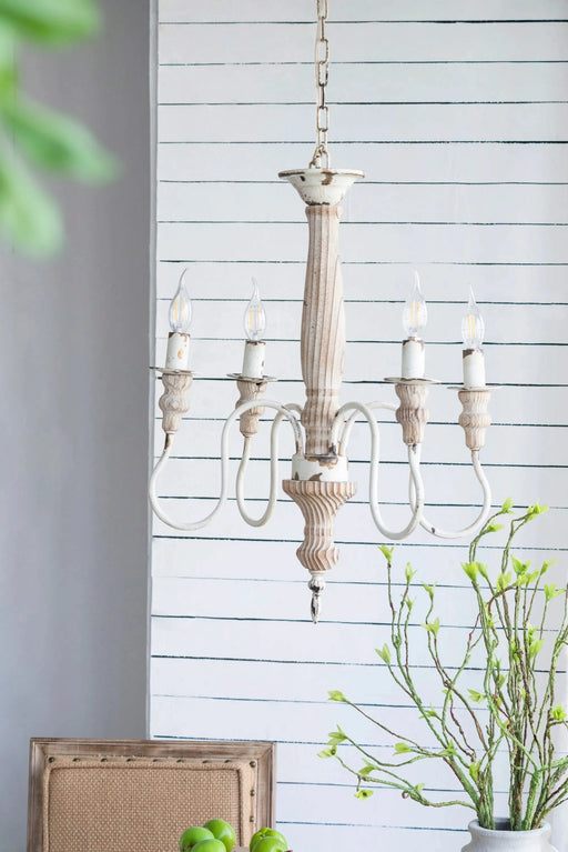 4 - Light Wood Chandelier, Hanging Light Fixture with Adjustable Chain for Kitchen Dining Room Foyer Entryway, Bulb Not Included Default -DTYStore