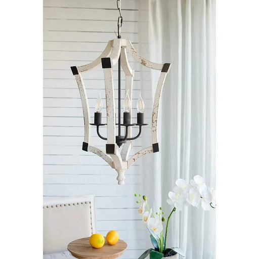 4 - Light Wood Chandelier, Hanging Light Fixture with Adjustable Chain for Kitchen Dining Room Foyer Entryway, Bulb Not Included Default -DTYStore