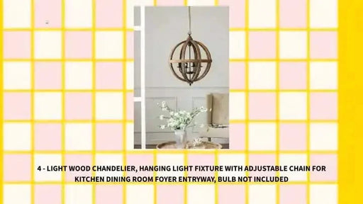 4 - Light Wood Chandelier, Hanging Light Fixture with Adjustable Chain for Kitchen Dining Room Foyer Entryway, Bulb Not Included -DTYStore