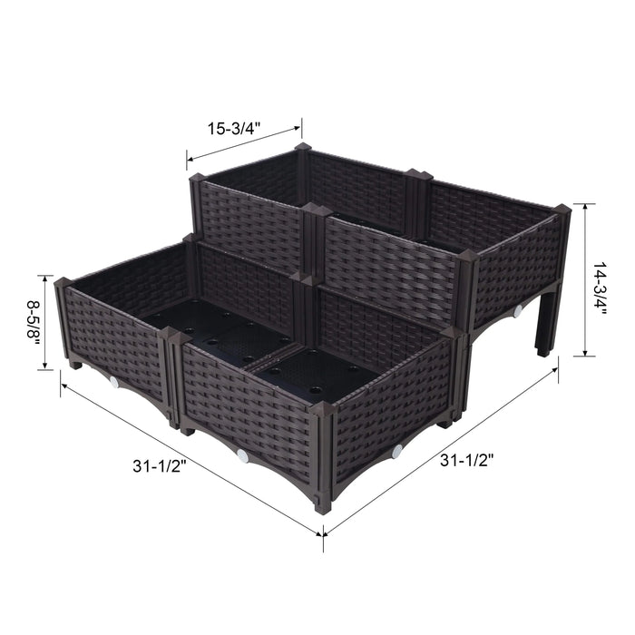 4 Piece Raised Garden Bed with Legs, Self-Watering Planter Box Raised Bed to Grow Flowers, Herbs & Vegetables, Brown Default -DTYStore