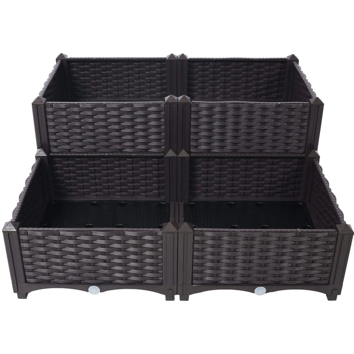 4 Piece Raised Garden Bed with Legs, Self-Watering Planter Box Raised Bed to Grow Flowers, Herbs & Vegetables, Brown Default -DTYStore