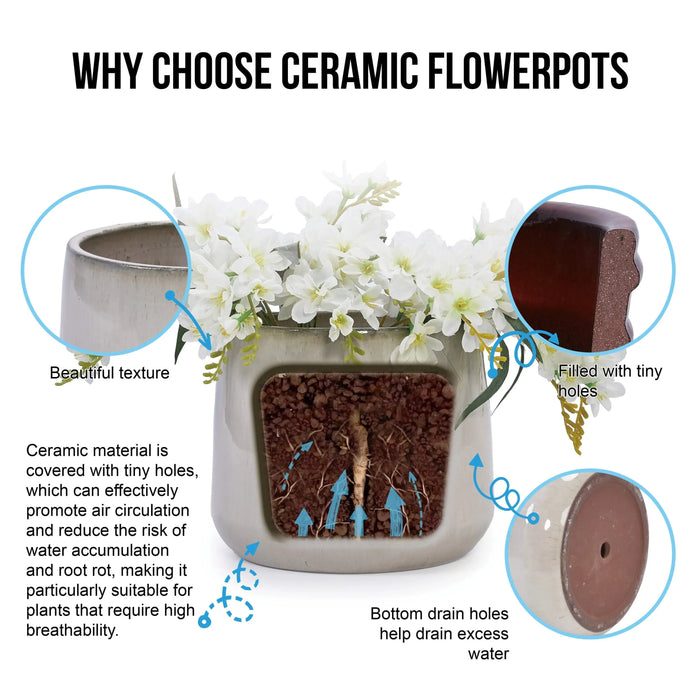 4 Pieces Ceramic Flowerpot, Modern Planter for Patio, Garden or Windowsills - American White Oak Default -DTYStore