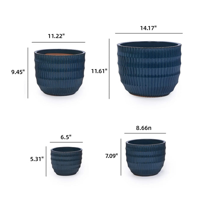4 Pieces Ceramic Flowerpot, Modern Planter for Patio, Garden or Windowsills - Antique Blue Default -DTYStore