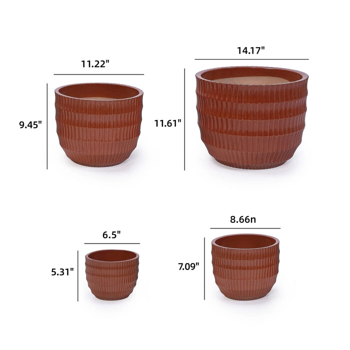 4 Pieces Ceramic Flowerpot, Modern Planter for Patio, Garden or Windowsills - Coral Default -DTYStore