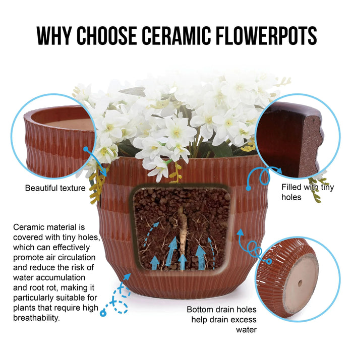 4 Pieces Ceramic Flowerpot, Modern Planter for Patio, Garden or Windowsills - Coral