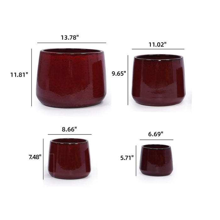 4 Pieces Ceramic Planter Pot, Modern Indoor Outdoor Flowerpot for Patio, Garden, or Windowsills - Bean Paste Red - DTY Store