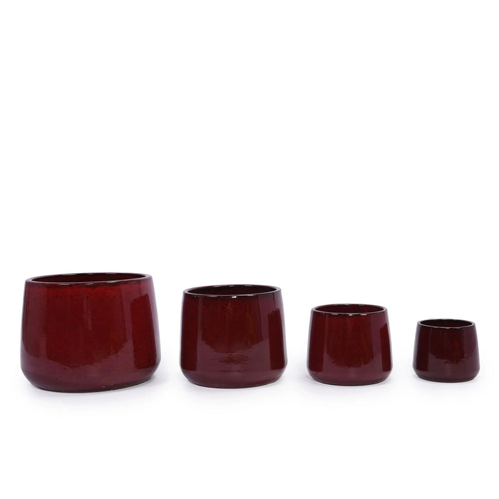 4 Pieces Ceramic Planter Pot, Modern Indoor Outdoor Flowerpot for Patio, Garden, or Windowsills - Bean Paste Red - DTY Store