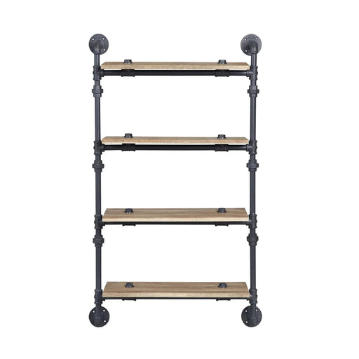 4 Tier Wall Shelf with Metal Tube, Oak and Sandy Black Default -DTYStore