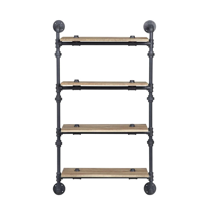 4 Tier Wall Shelf with Metal Tube, Oak and Sandy Black Default -DTYStore