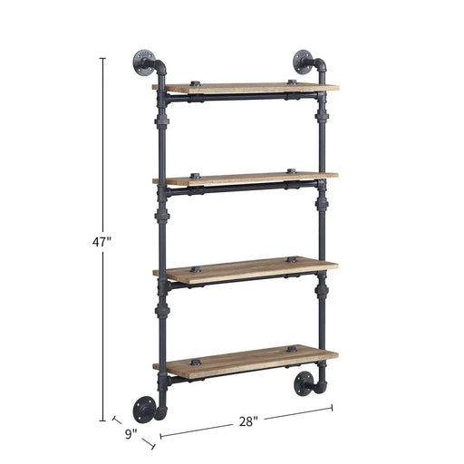 4 Tier Wall Shelf with Metal Tube, Oak and Sandy Black Default -DTYStore