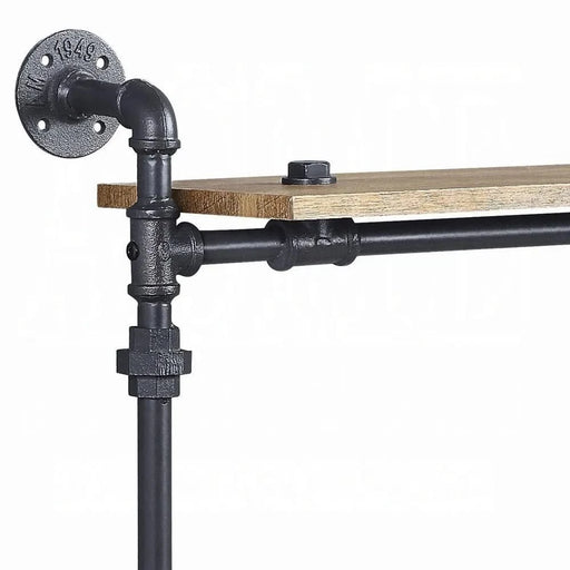 4 Tier Wall Shelf with Metal Tube, Oak and Sandy Black Default -DTYStore