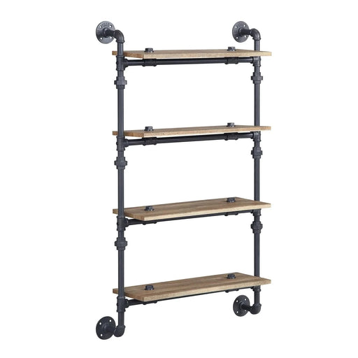4 Tier Wall Shelf with Metal Tube, Oak and Sandy Black Default -DTYStore