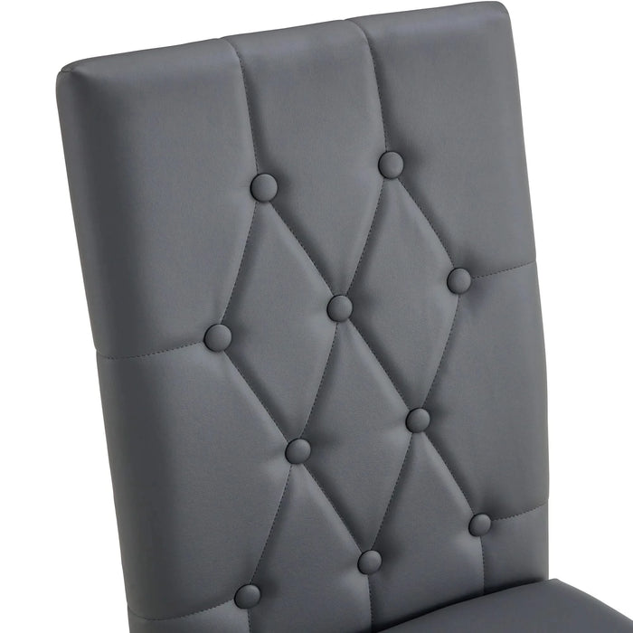 4 piece set of gray armless dining chairs brings a touch of elegance and mystery to the dining area with its deep gray tone,The grid and buckle design of the back add a vintage yet fashionable touch Default -DTYStore