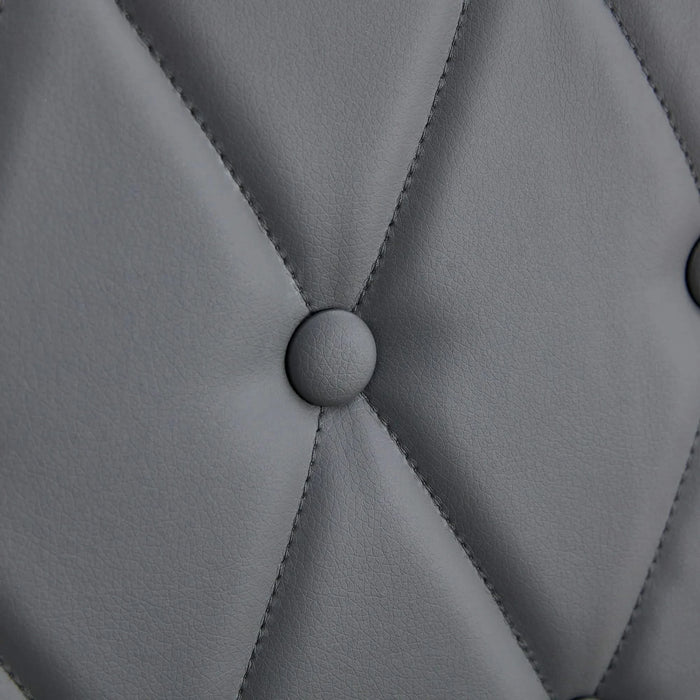 4 piece set of gray armless dining chairs brings a touch of elegance and mystery to the dining area with its deep gray tone,The grid and buckle design of the back add a vintage yet fashionable touch Default -DTYStore