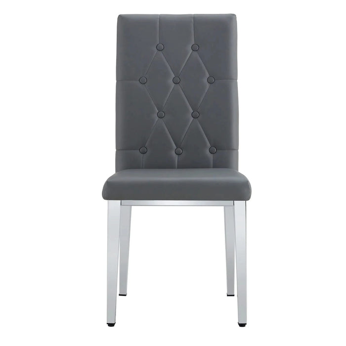 4 piece set of gray armless dining chairs brings a touch of elegance and mystery to the dining area with its deep gray tone,The grid and buckle design of the back add a vintage yet fashionable touch Default -DTYStore