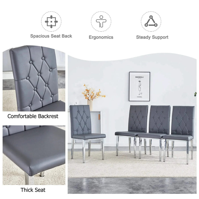 4 piece set of gray armless dining chairs brings a touch of elegance and mystery to the dining area with its deep gray tone,The grid and buckle design of the back add a vintage yet fashionable touch Default -DTYStore