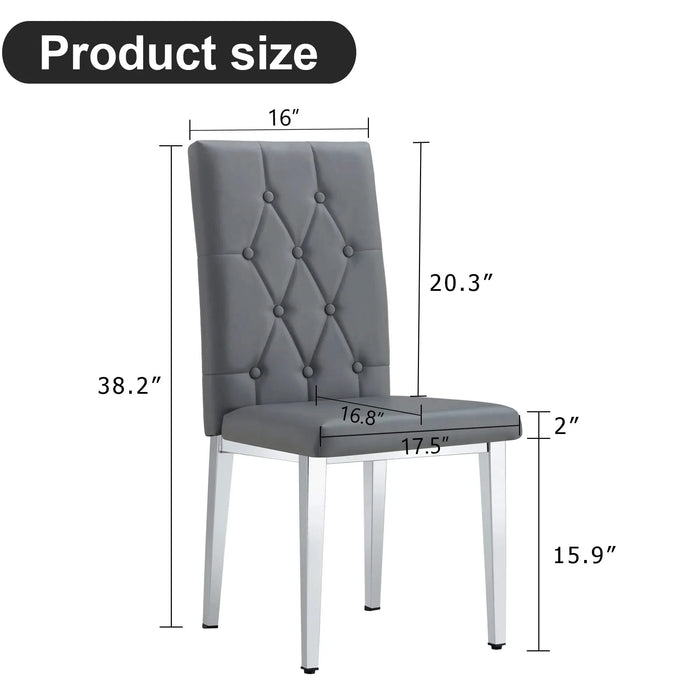 4 piece set of gray armless dining chairs brings a touch of elegance and mystery to the dining area with its deep gray tone,The grid and buckle design of the back add a vintage yet fashionable touch Default -DTYStore