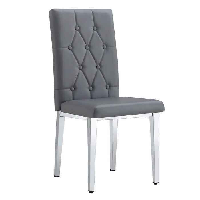 4 piece set of gray armless dining chairs brings a touch of elegance and mystery to the dining area with its deep gray tone,The grid and buckle design of the back add a vintage yet fashionable touch Default -DTYStore