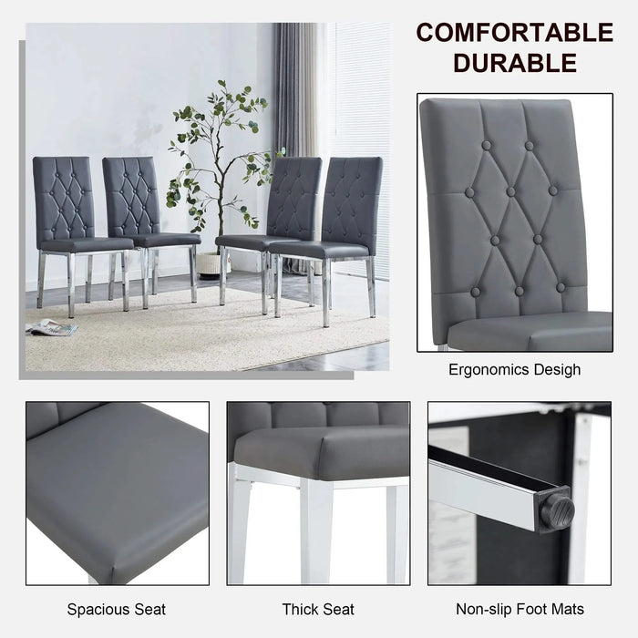 4 piece set of gray armless dining chairs brings a touch of elegance and mystery to the dining area with its deep gray tone,The grid and buckle design of the back add a vintage yet fashionable touch Default -DTYStore
