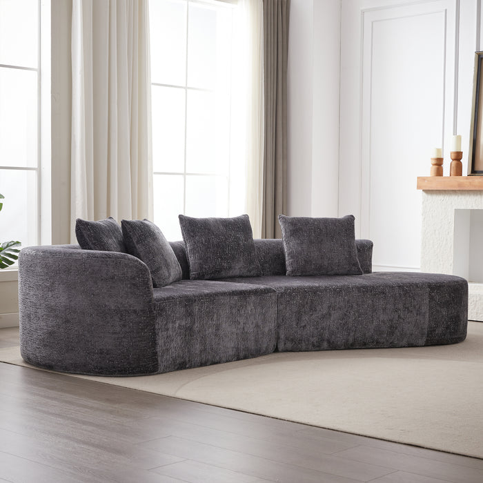 Modern Upholstered Oversized Sectional Sofa, 114-Inch Chenille 4-Seater Extra Deep & Wide Seat Curved Cloud Couch with 4 Throw Pillows, Free Combination Sofa Couch for Living Room,Bedroom
