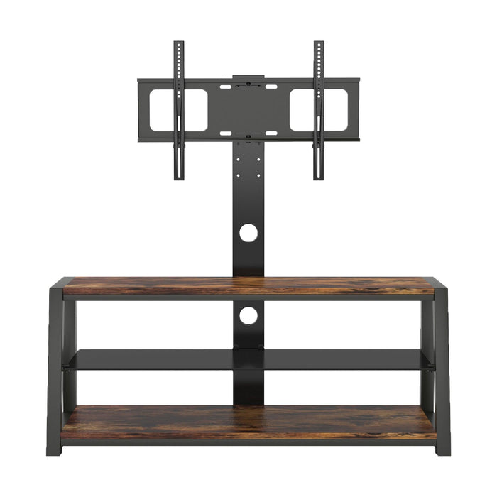 Wooden Storage Tv Stand Black Tempered Glass Height Adjustable Universal Swivel Entertainment Center With Mount TV Stand - DTYStore