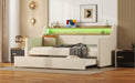 Twin Size Daybed with Trundle, Upholstered Daybed with Charging Station and LED Lights, Beige - DTYStore