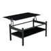Glass Lift Top Coffee Table, Modern Simple 2-Layer Tempered Glass Coffee Table for Living Room, Black - DTYStore
