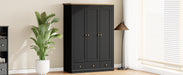 Modern Wood 3 Doors Armoire Wardrobe Closet with 2 Drawers,70.1' Tall Wooden Wardrobe Cabinet with Hanging Rail and Shelve for Bedroom, Natural +Black - DTYStore