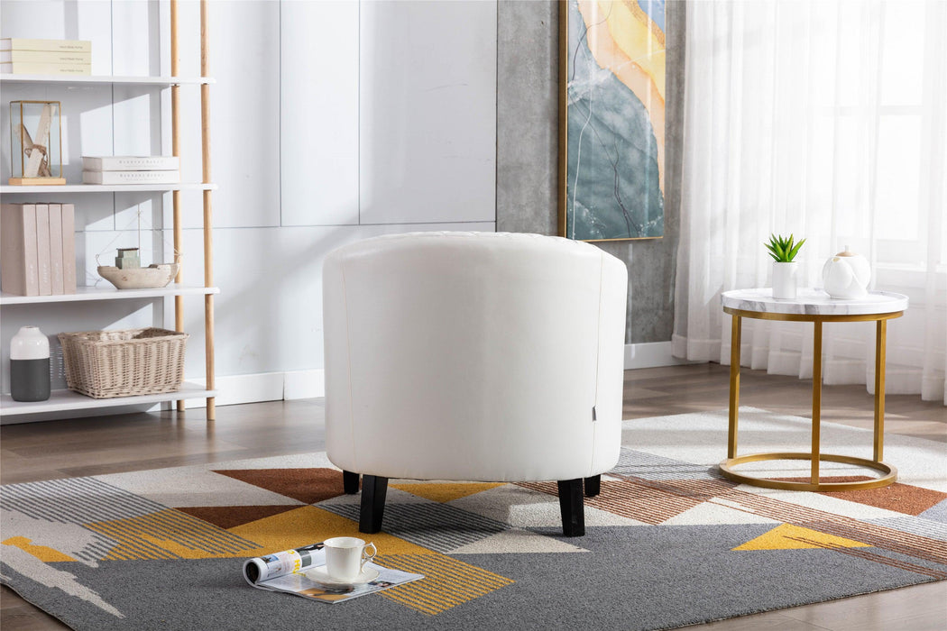 Barrel Chairs with Soft Padded Armrest, Club Chairs with nailheads and solid wood legs for Living Room Bedroom Waiting Room (White PU) - DTYStore