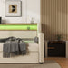 Twin Size Daybed with Trundle, Upholstered Daybed with Charging Station and LED Lights, Beige - DTYStore