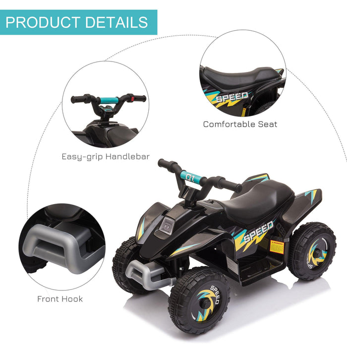 6V Kids ATV 4-Wheeler Ride on Car, Electric Motorized Quad Battery Powered Vehicle with Forward/Reverse Switch for 18-36 Months Old Toddlers, Black - DTYStore