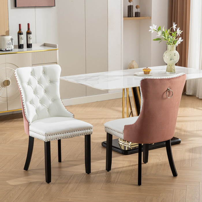 Furniture, Nikki Collection Modern, High-end Tufted Solid Wood Contemporary PU and Velvet Upholstered Dining Chair with Wood Legs Nailhead Trim 2-Pcs Set, White+Pink, SW2101WP - DTYStore