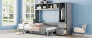 Full Size Murphy Bed Wall Bed with Closet and Drawers,Gray - DTYStore