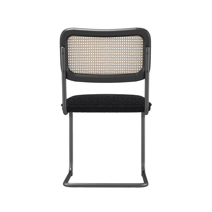 Set of 2, Teddy Velvet Dining Chair with High-Density Sponge, Rattan Chair for Dining room, Living room, Bedroom, Black - DTYStore