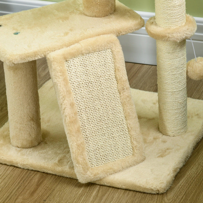45" Cat Tree for Indoor Cats, Cat Tree Tower with Scratching Posts, Ramp, Condo, Toy Balls, Platforms, Bed, Ramp, Beige - DTYStore