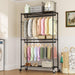 Rolling Clothes Rack, Heavy Duty Garment Racks 3 Tiers Portable Adjustable Wire Shelves with Wheels, Hanging Rods & Side Hooks Metal Freestanding Clothing Wardrobe Closet - Black - DTYStore