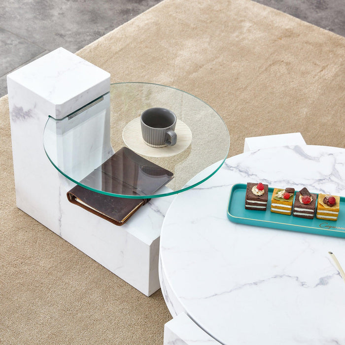 A modern, fashionable, and durable marble textured MDF coffee table with a side table. Match with multiple scenes. Suitable for living room and bedroom. - DTYStore