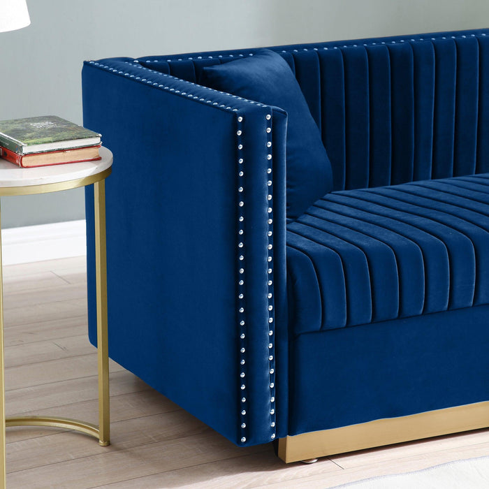 Contemporary Vertical Channel Tufted Velvet Sofa Loveseat Modern Upholstered 2 Seater Couch for Living Room Apartment with 2 pillows,Blue - DTYStore