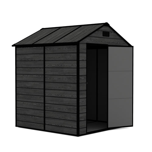 Campcraft 6*6ft resin storage shed, high quality pp material, strong structure, waterproof, rust and UV proof, large storage space, 12mm thick pp board, HD window lighting Black wood grain color - Image 14