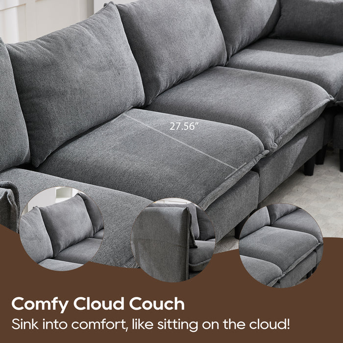 Modular Sectional Sofa, L Shaped Couch Set for Living Room, 4-Seater Comfy Cloud Couches with Movable Ottoman Dark Grey
