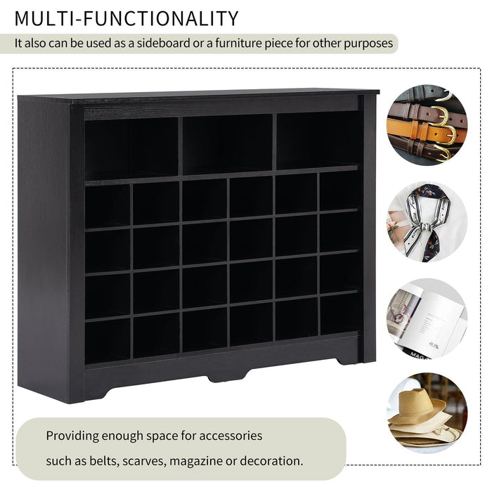 Sleek Design 24 Shoe Cubby Console, Modern Shoe Cabinet with Curved Base, Versatile Sideboard with High-quality for Hallway, Bedroom, Living Room, Black - DTYStore