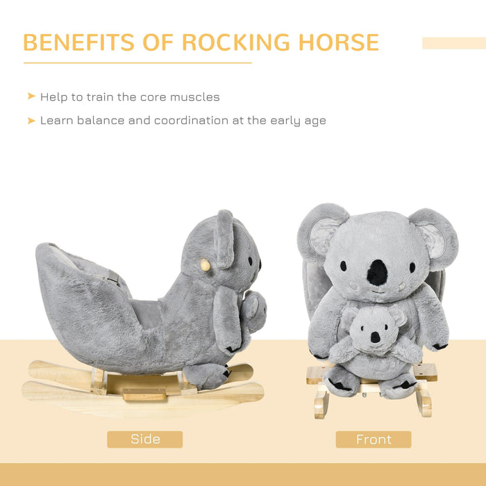Kids Ride-On Rocking Horse, Koala-shaped Rocker with Realistic Sounds for Children 18-36 Months, Gray - DTYStore