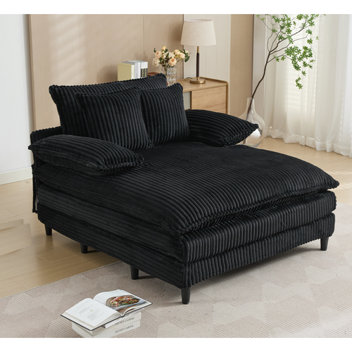 [NEW ARRIVED] [VIDEO PROVIDED] 54.75' W Oversized Chaise Lounge Chair,Fluffy cushioned sofa bed,Deep Seat,Corduroy,2 Pillows,4 gears can be adjusted,Leisure Sleeper Sofa Chair for Living Room, Black - Image 17