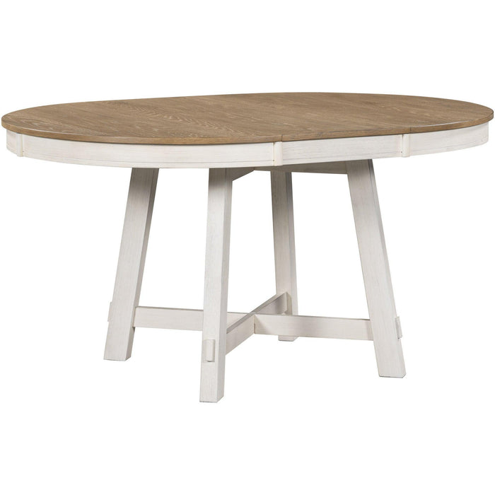 Farmhouse Round Extendable Dining Table with 16" Leaf Wood Kitchen Table - DTYStore